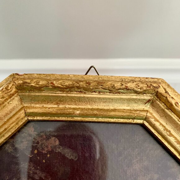 Beautiful Vintage Italian Florentine Framed Girl with Dog Painting Made in Italy - Picture 4 of 4